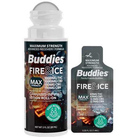 buddies fire ice max cannabis lotion roll on 2